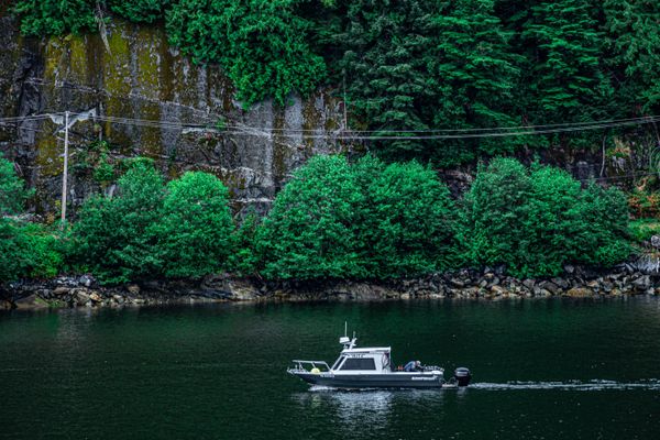 Private boat in Clayoquot Sound near Tofino, British Columbia