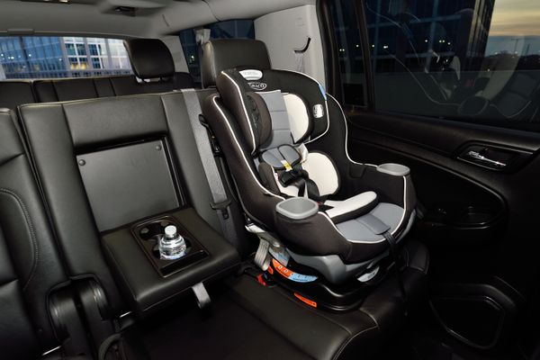 Child seat installed in a private vehicle on the Icefields Parkway
