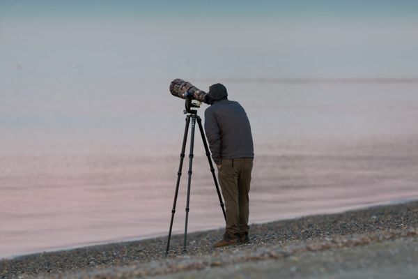 Hidden photographer at a distance during a surprise proposal in the Canadian Rockies