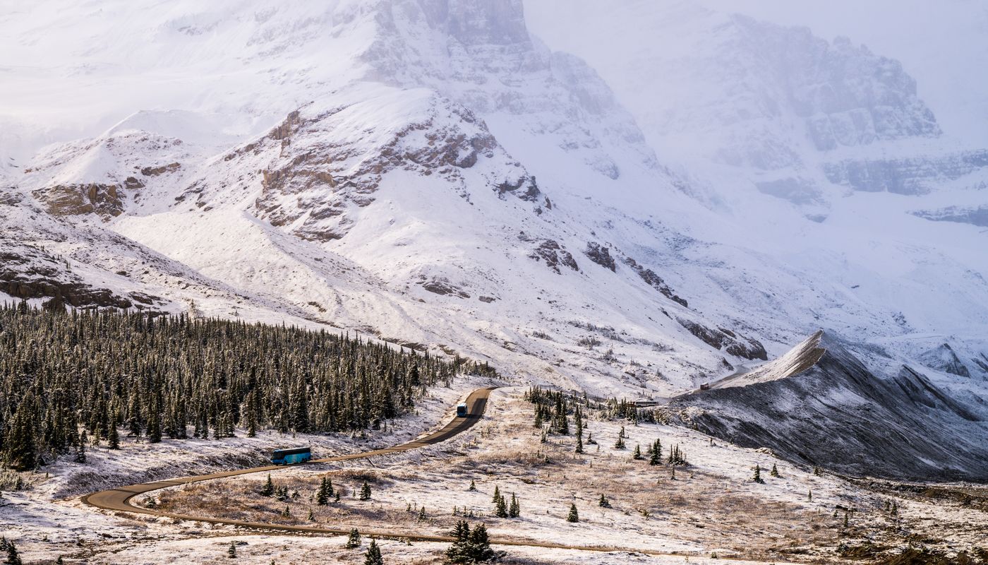 Empty switchbacks on a private guided tour of the Canadian Rockies at sunrise