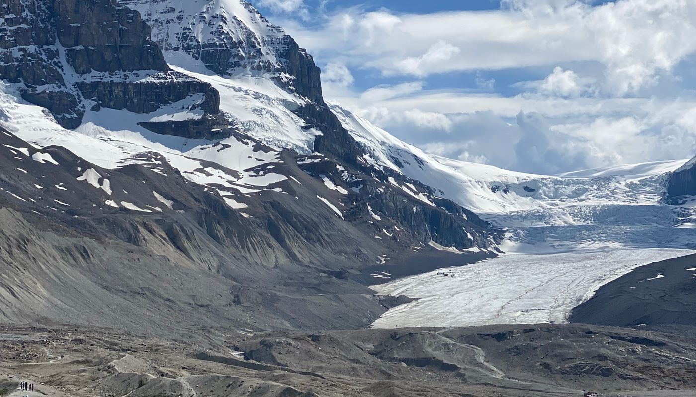 Icefields Parkway private tour looking south toward the Columbia Icefield in the Canadian Rockies