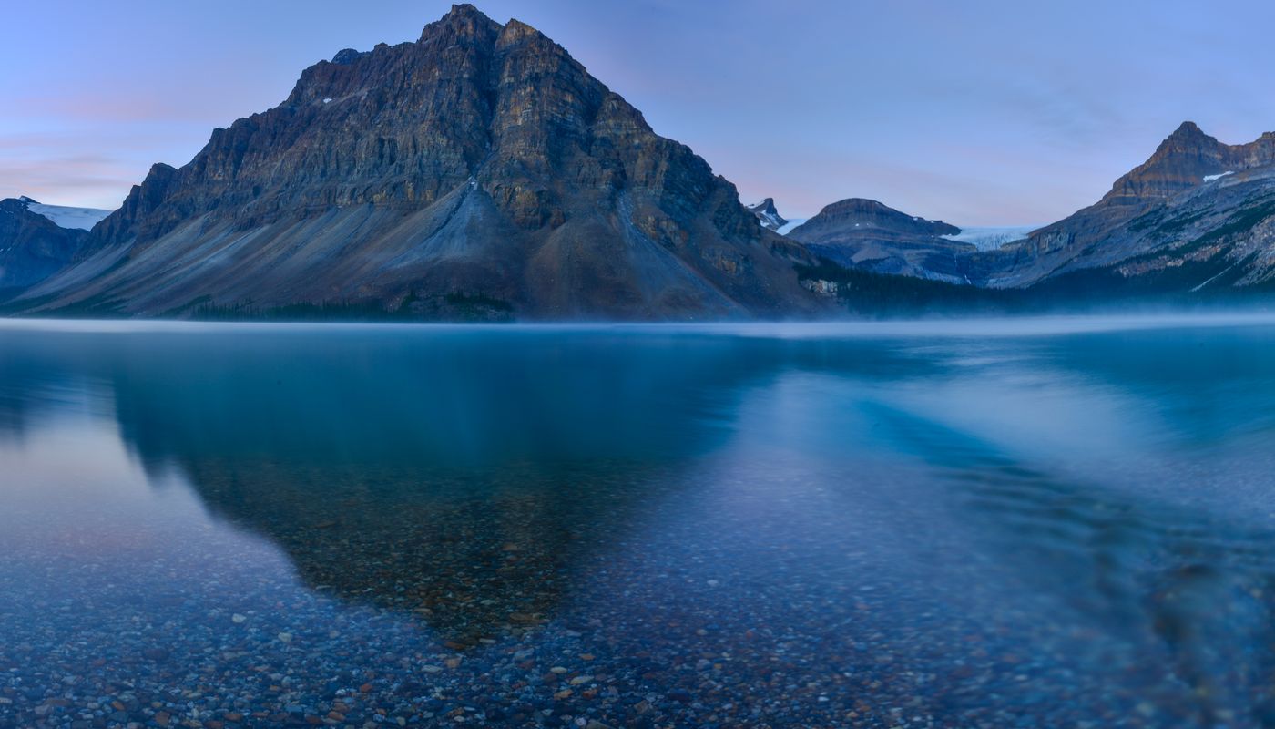 Morning light on Bow Lake on the Icefields Parkway in July